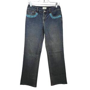 Ann Taylor Loft Vintage Blue Denim Beaded Bootcut Jeans 2 Stretch 5 Pockets